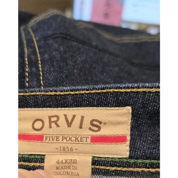 Orvis Five Pocket Jeans Mens 44x32 Straight Dark Blue Denim - Picture 5 of 7